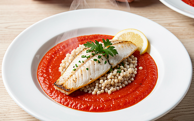 Cod in tomato sauce with bulgur wheat (Polish-modern)