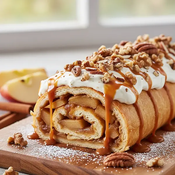 Caramel Apple Roll with Nuts and Mascarpone Cream