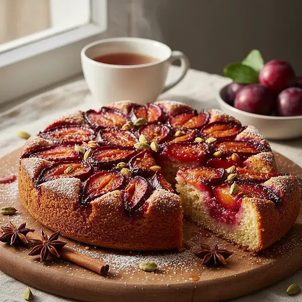 Spiced Upside-Down Cake with Plums and Cardamom