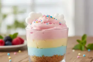 Tęczowa Chmurka - Trójwarstwowa Pianka z Galaretek na Herbatnikowym Spodzie