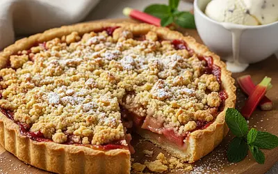 Spring Smile: Crumbly Pie with Rhubarb, Apples, and Vanilla Crumble
