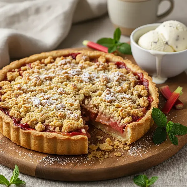 Spring Smile: Crumbly Pie with Rhubarb, Apples, and Vanilla Crumble