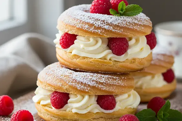 Puszyste Oponki Ptysiowe z Kremem Waniliowym i Malinami