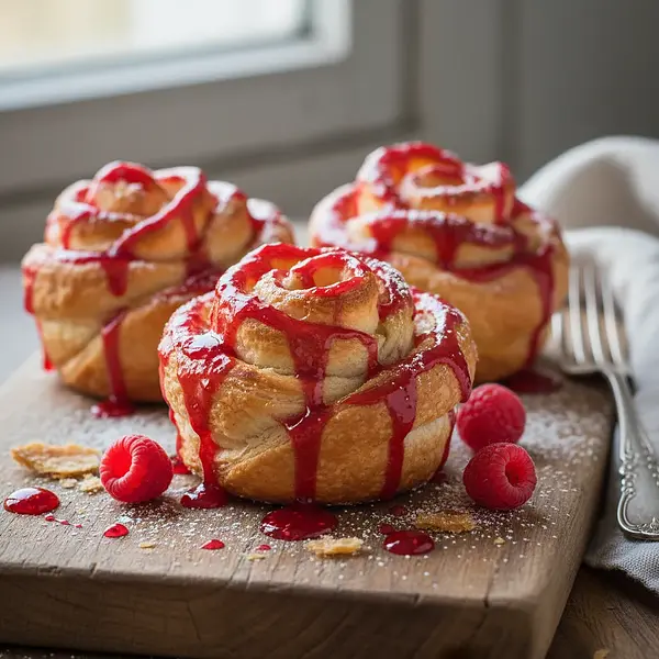 Carnival Roses with Puff Pastry and Raspberry Icing
