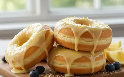 Fluffy Vanilla Doughnuts from the Oven with Lemon Glaze