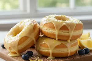 Fluffy Vanilla Doughnuts from the Oven with Lemon Glaze