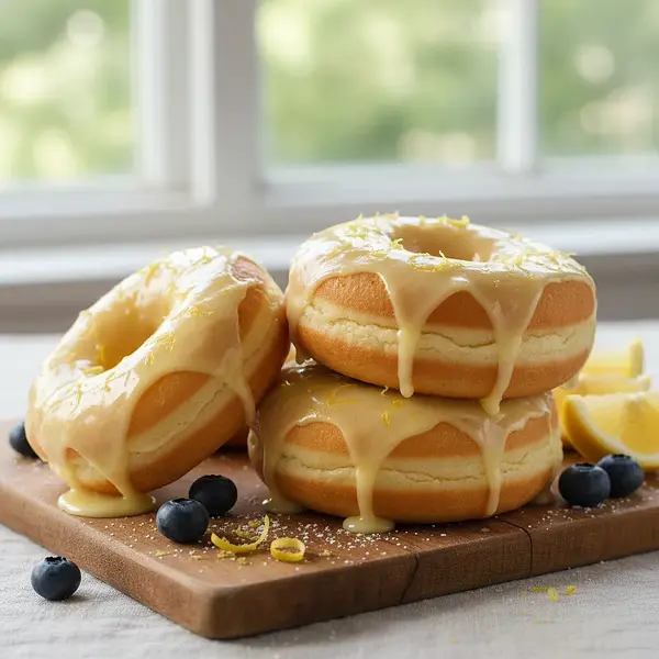 Fluffy Vanilla Doughnuts from the Oven with Lemon Glaze