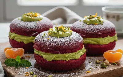 Aksamitne Pączki z Kremem Pistacjowym i Nutą Pomarańczy