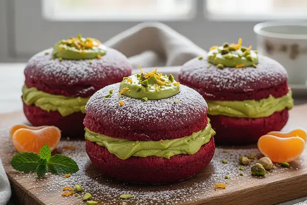 Aksamitne Pączki z Kremem Pistacjowym i Nutą Pomarańczy