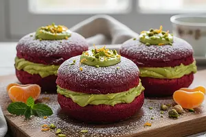 Aksamitne Pączki z Kremem Pistacjowym i Nutą Pomarańczy