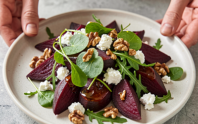 Sałatka z pieczonych buraczków z serem feta i szczawiem