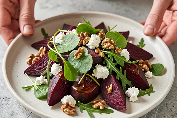 Sałatka z pieczonych buraczków z serem feta i szczawiem