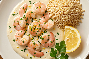 Shrimp in creamy garlic sauce with parsley (fusion)