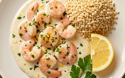 Shrimp in creamy garlic sauce with parsley (fusion)