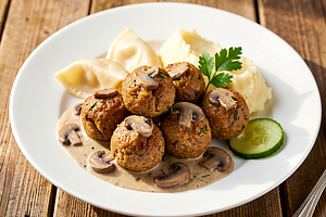 Juicy minced meat patties with mushrooms