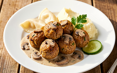 Juicy minced meat patties with mushrooms