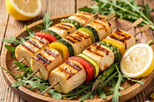 Szaszłyki z warzywami i oscypkiem (wegetariańskie)
