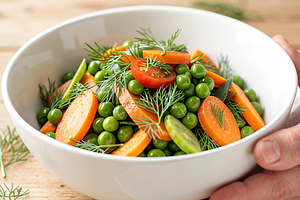 Warm Vegetable Salad with Young Peas and Dill
