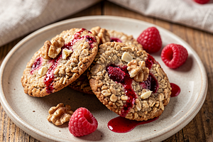 Oatmeal cookies with raspberries