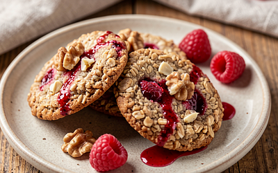 Oatmeal cookies with raspberries