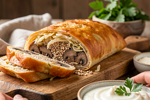 Cabbage and Mushroom Kulebiak (with Buckwheat)
