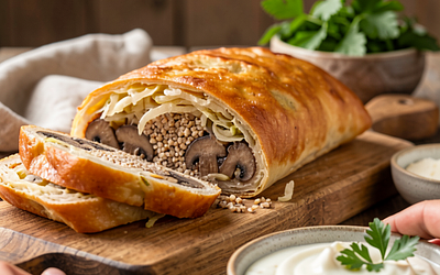 Cabbage and Mushroom Kulebiak (with Buckwheat)