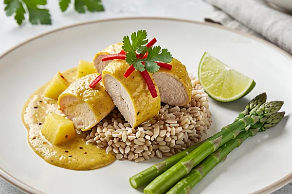 Indyk w sosie curry z ananasem i pęczakiem