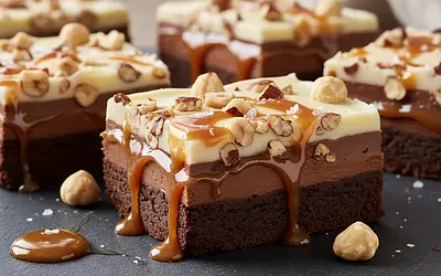 Dekadenckie batony 'Triple Chocolate' z solonym karmelem i prażonymi orzechami laskowymi