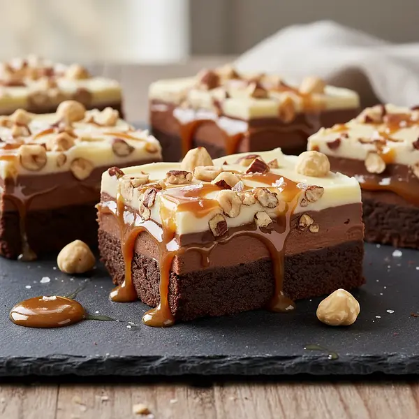 Dekadenckie batony 'Triple Chocolate' z solonym karmelem i prażonymi orzechami laskowymi