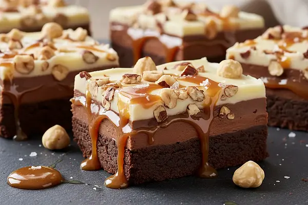 Dekadenckie batony 'Triple Chocolate' z solonym karmelem i prażonymi orzechami laskowymi