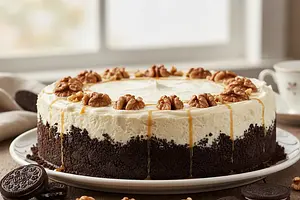 Velvety No-Bake Nut Cheesecake on an Oreo Crust