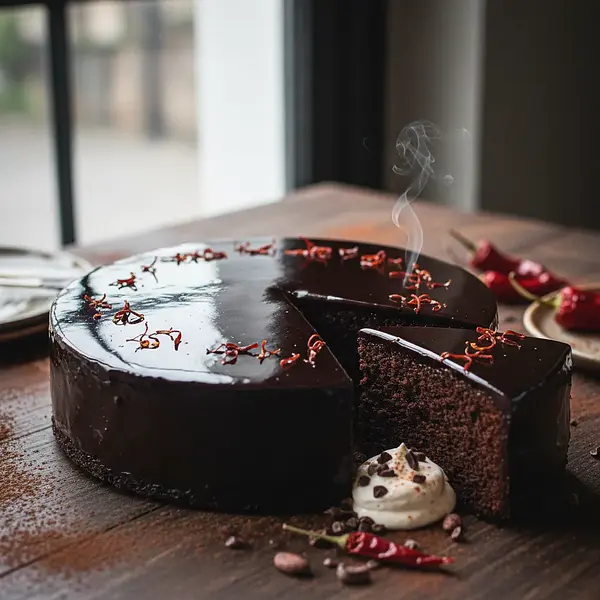 Velvety Chocolate Cake 'Black Pearl' with Mirror Glaze and a Hint of Chili