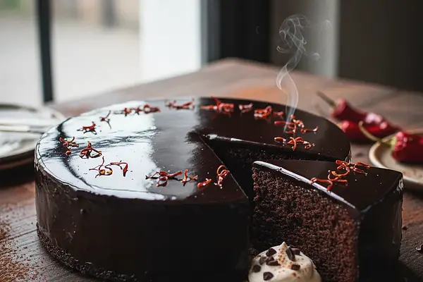 Aksamitne Ciasto Czekoladowe 'Czarna Perła' z Lustrzaną Polewą i Nutą Chili