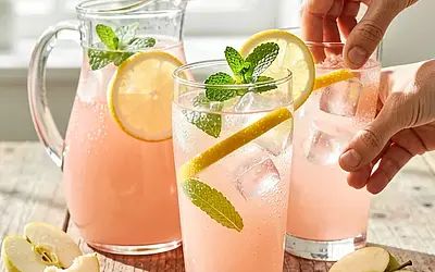 Lemoniada rabarbarowa z esencją jabłkowych skórek i świeżą miętą