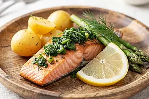 Oven-Baked Salmon with Sorrel-Dill Gremolata and Young Potatoes