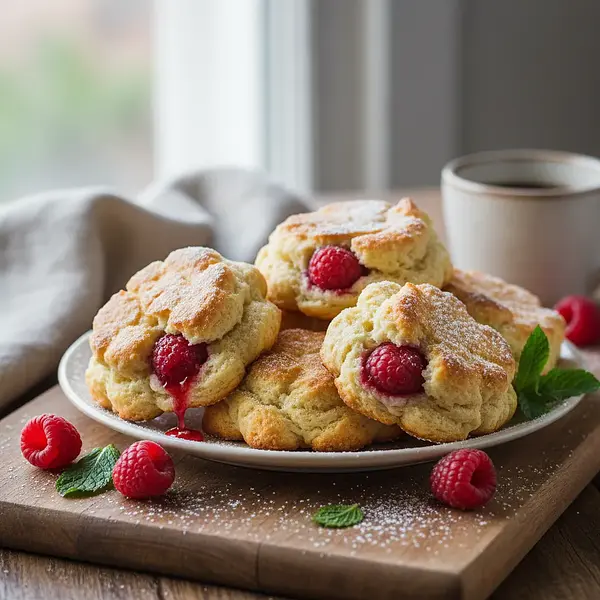 Fluffy Biscuit Clouds from the Pan with Raspberry Heart