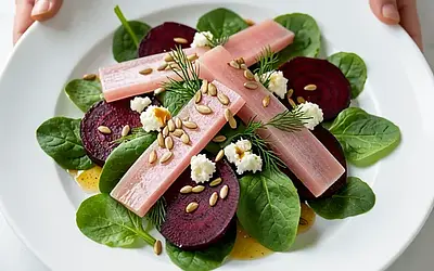 Young Beetroot Salad with Sorrel and Roasted Sunflower Seeds