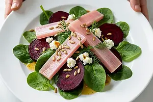 Young Beetroot Salad with Sorrel and Roasted Sunflower Seeds