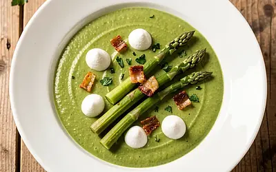 Italian sorrel cream with ricotta and crispy bacon.