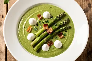 Italian sorrel cream with ricotta and crispy bacon.