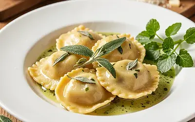 Tortelloni stuffed with oscypek cheese and sorrel in a butter-sage sauce
