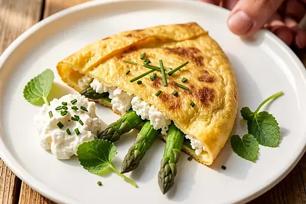 Frittata pieczona z młodymi szparagami i serkiem wiejskim