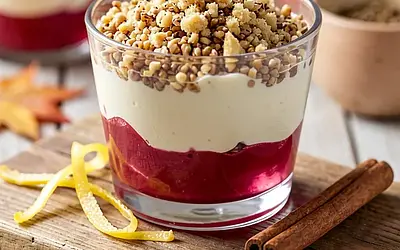 Cremoso z rabarbarem i mascarpone pod kruszonką gryczaną