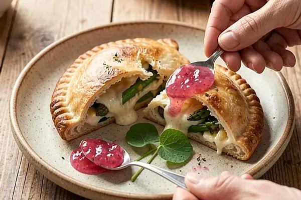 Calzone z oscypkiem, szparagami i konfiturą z rabarbaru