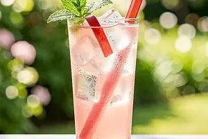 Rhubarb shrub with lemon balm