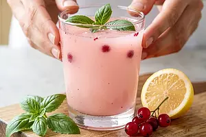 Rhubarb-Blackcurrant Nectar with Basil