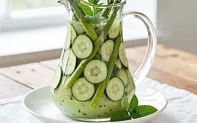 Chilled compote of asparagus and fresh cucumber