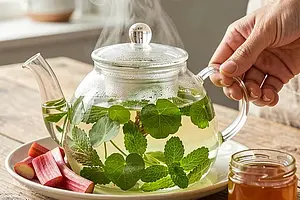 Herbal tea with sorrel, lemon balm, and mint.