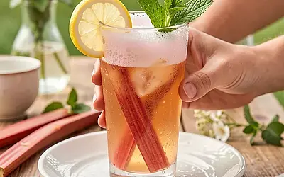 Rhubarb aperitif with linden flower syrup