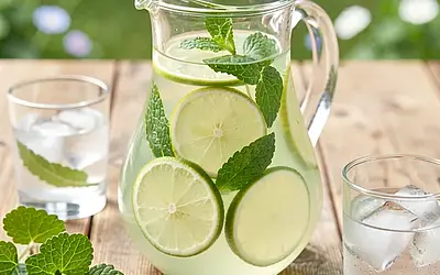 Sour sorrel water with lime and mint